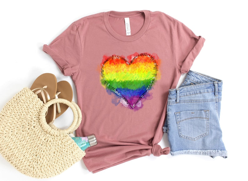 Rainbow Heart Casual T-shirt