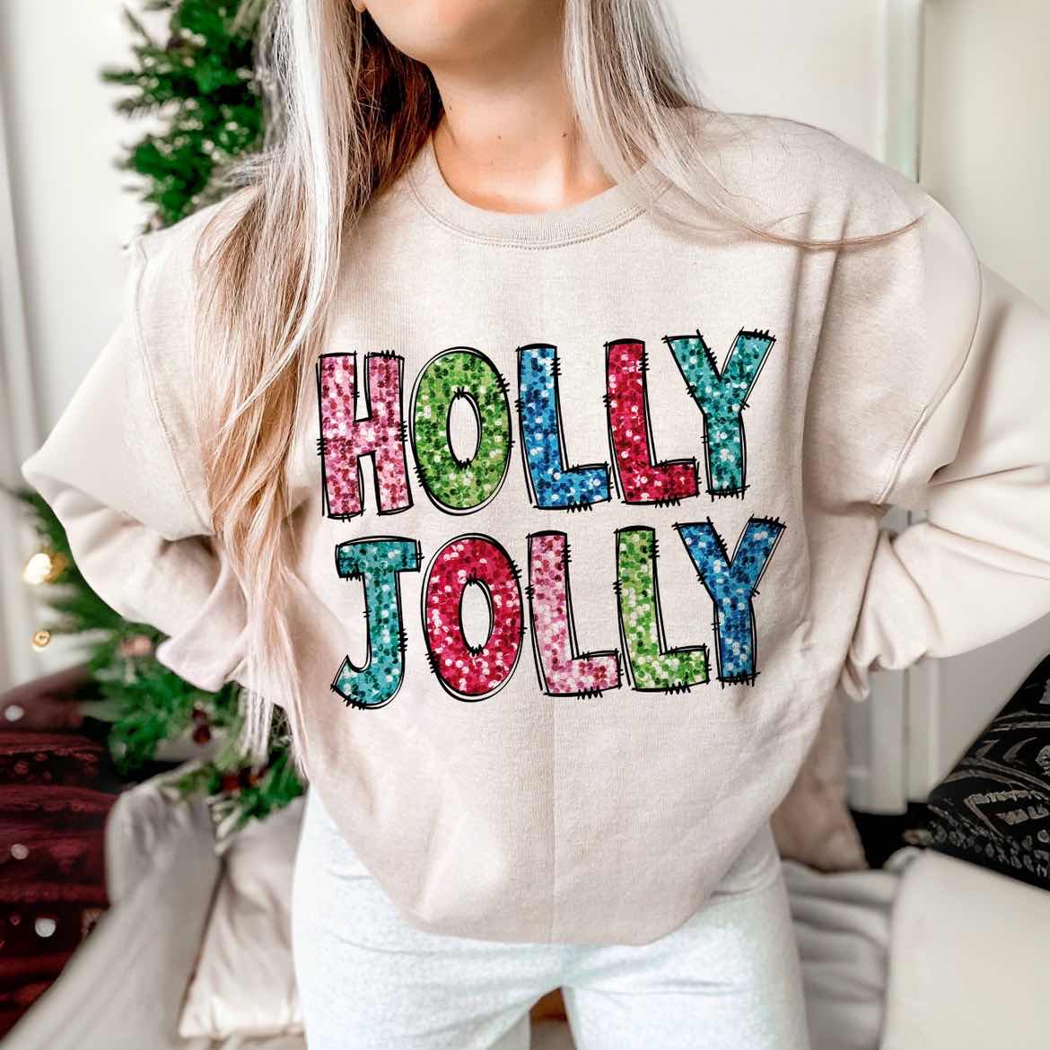 Christmas Holly Jolly Print Sweatshirt
